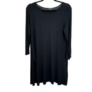 Eileen Fisher M Black Viscose Spandex Long Sleeve Tunic Top Side Slit Lagenlook